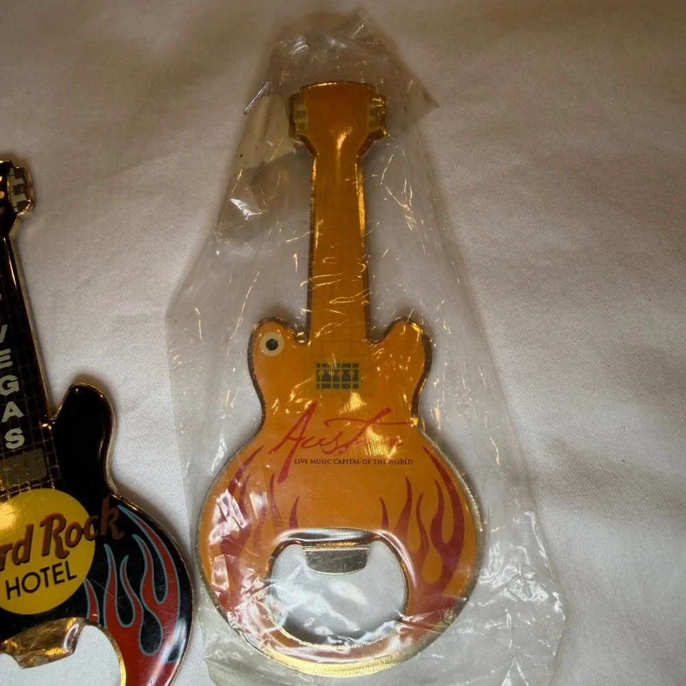 Hard Rock Hotel Las Vegas & Austin Guitar Bottle Opener Set Flame Music Souvenir